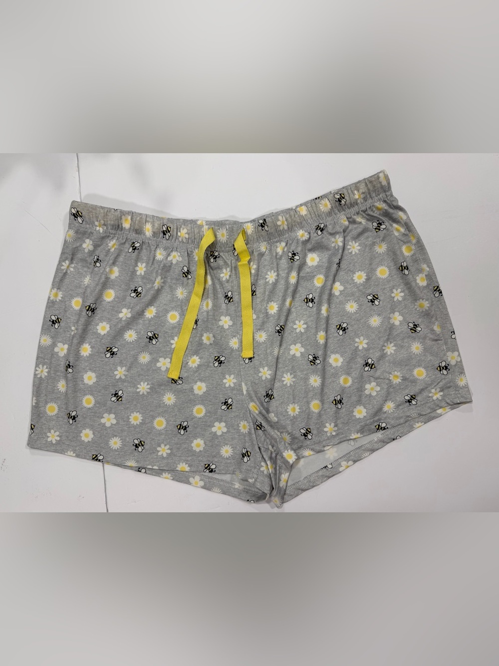 Gray Daisy & Bee Lounge Pajama Shorts with Yellow Drawstring